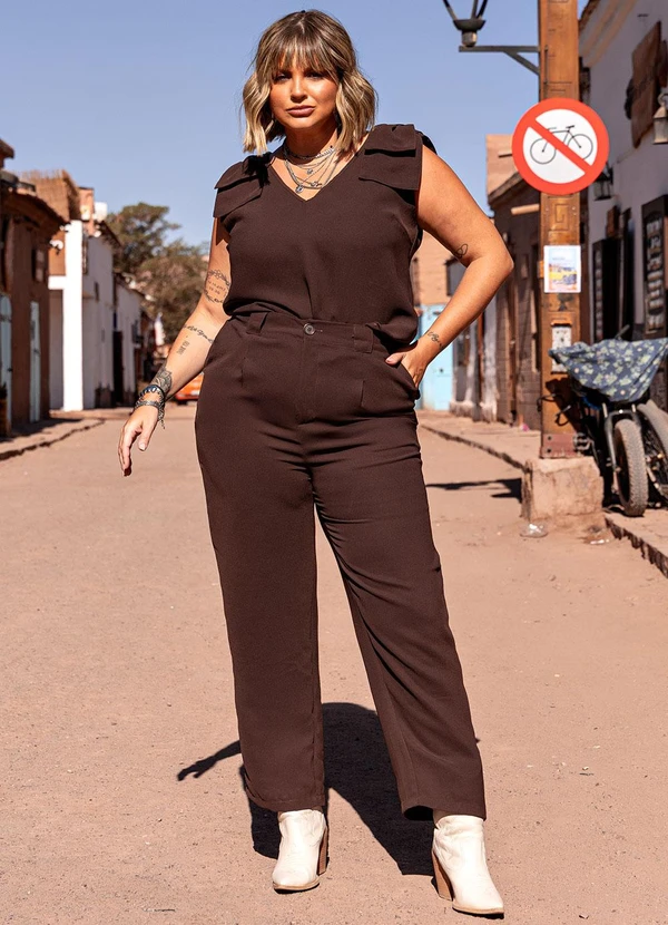 Marguerite - Blusa Marrom em Crepe Plano com Laço 3