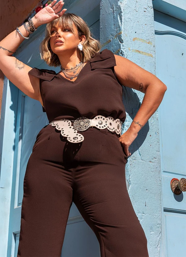 Marguerite - Blusa Marrom em Crepe Plano com Laço 6