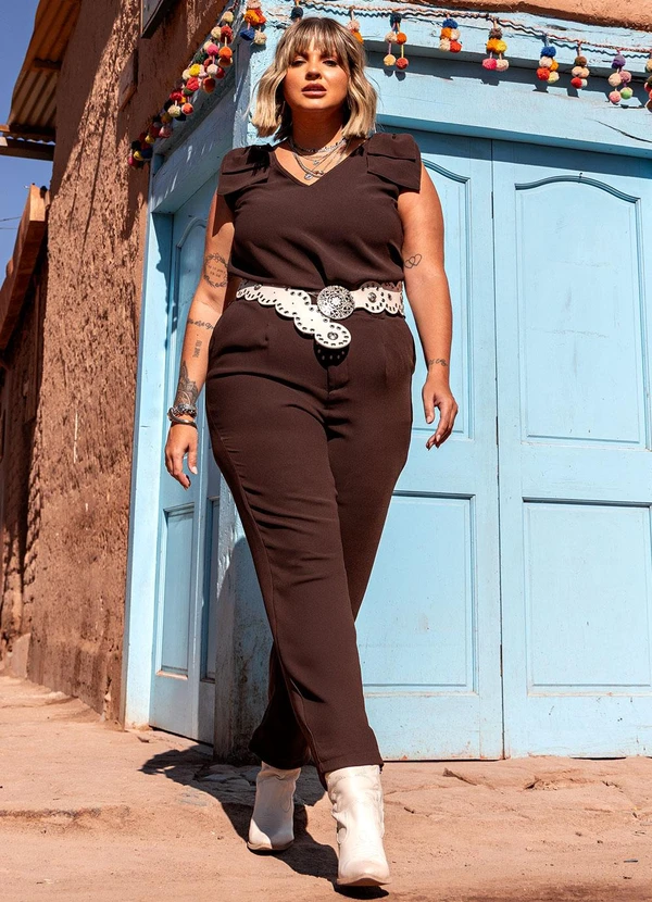 Marguerite - Blusa Marrom em Crepe Plano com Laço 8