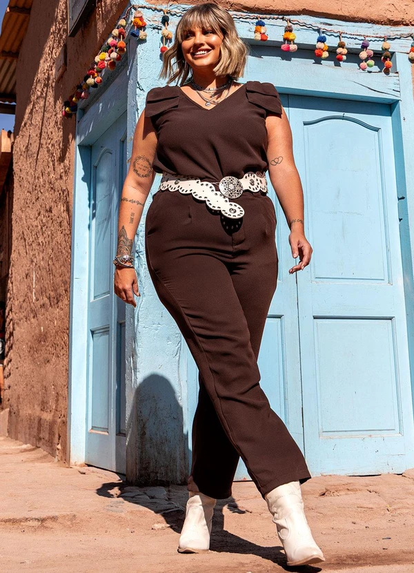 Marguerite - Blusa Marrom em Crepe Plano com Laço 9