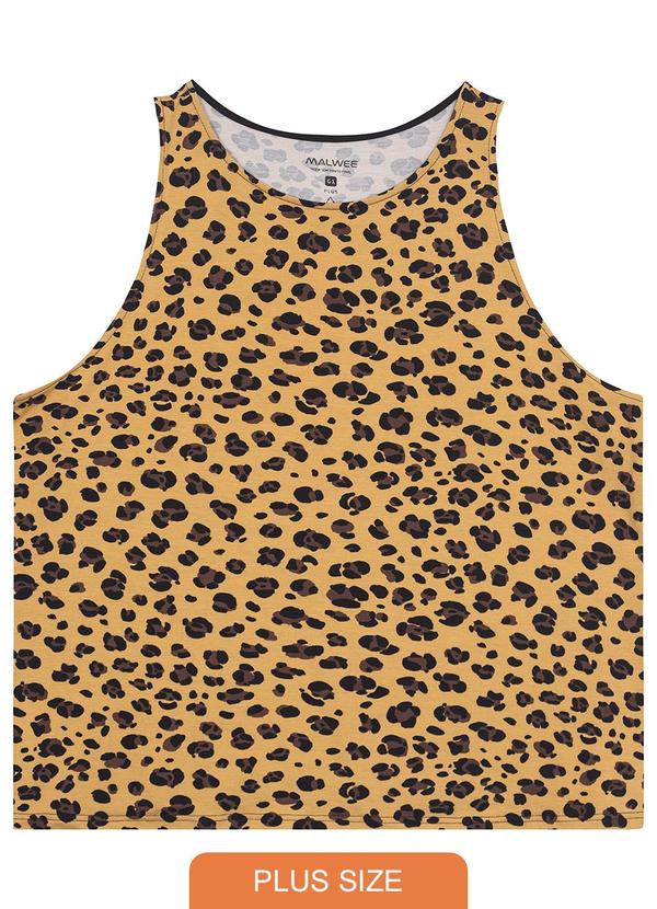Malwee Plus - Blusa Marrom Reta Animal Print Conforto