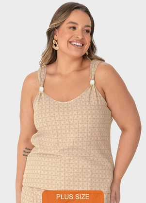 Malwee Plus - Blusa Nude Evasê Arabesco com Pingente - MALWEE PLUS
