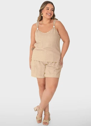 Malwee Plus - Blusa Nude Evasê Arabesco com Pingente - MALWEE PLUS