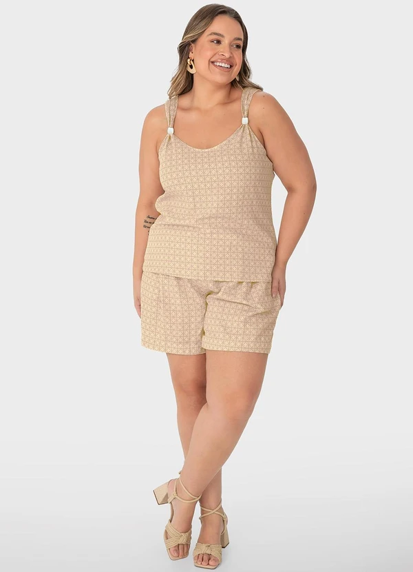 Malwee Plus - Blusa Nude Evasê Arabesco com Pingente 2