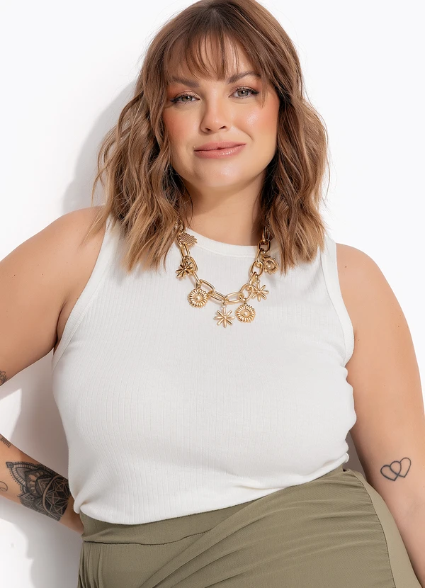 Marguerite - Blusa Off White em Canelado