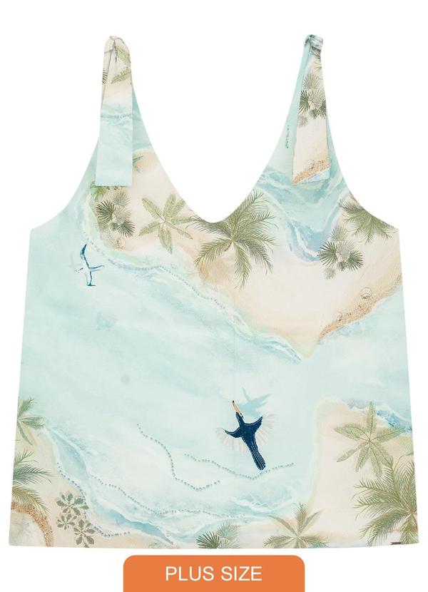 Lunender Mais Mulher - Blusa Plus Size com Amarração Alças Azul