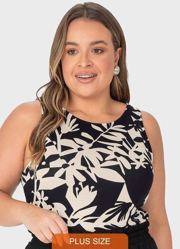 Malwee Plus - Blusa Preta Reta Tropical Conforto