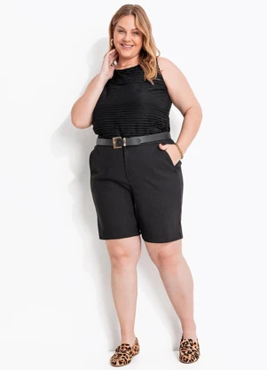 Marguerite - Blusa Preto em Malha Crepe Plissada - MARGUERITE