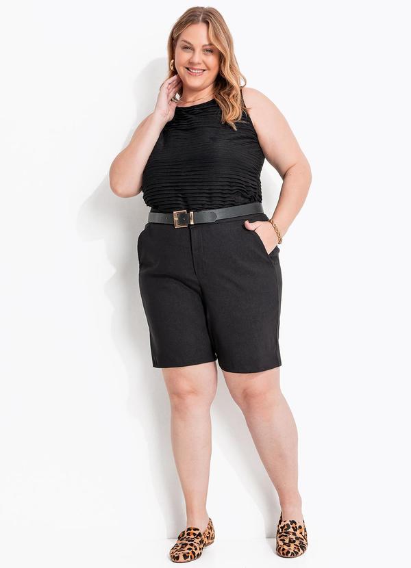 Blusa (Preto) em Malha Crepe Plissada