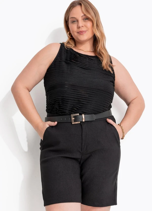 Marguerite - Blusa Preto em Malha Crepe Plissada