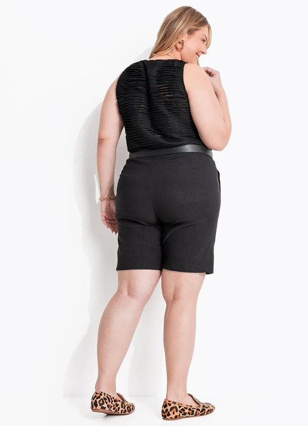 Marguerite - Blusa Preto em Malha Crepe Plissada