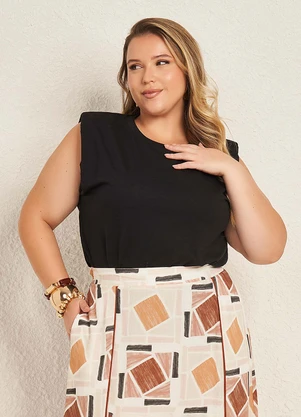 Lisamour - Blusa Regata com Ombros Estruturados Preto - LISAMOUR