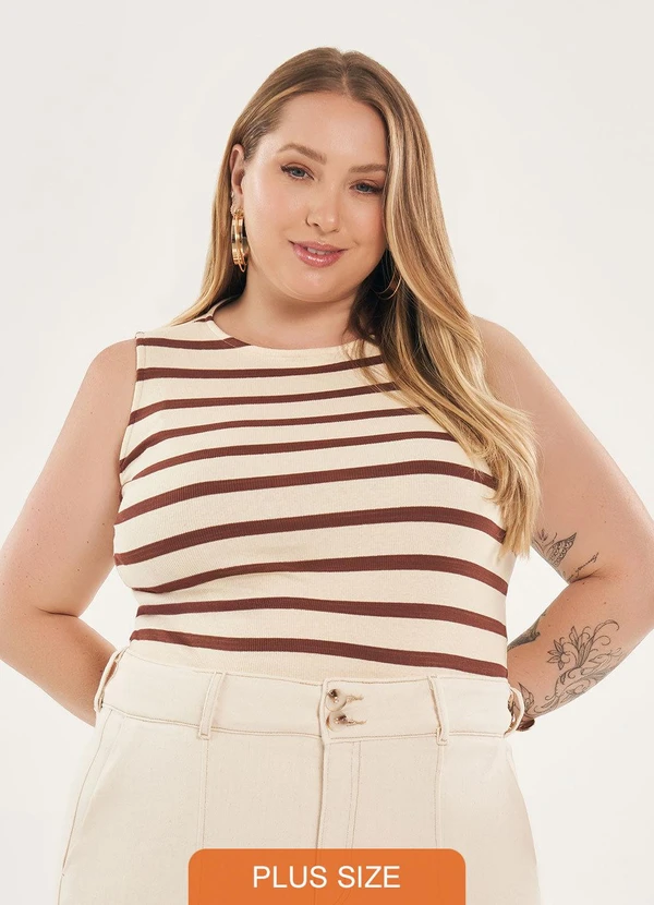 Lisamour - Blusa Regata Listrada Marrom