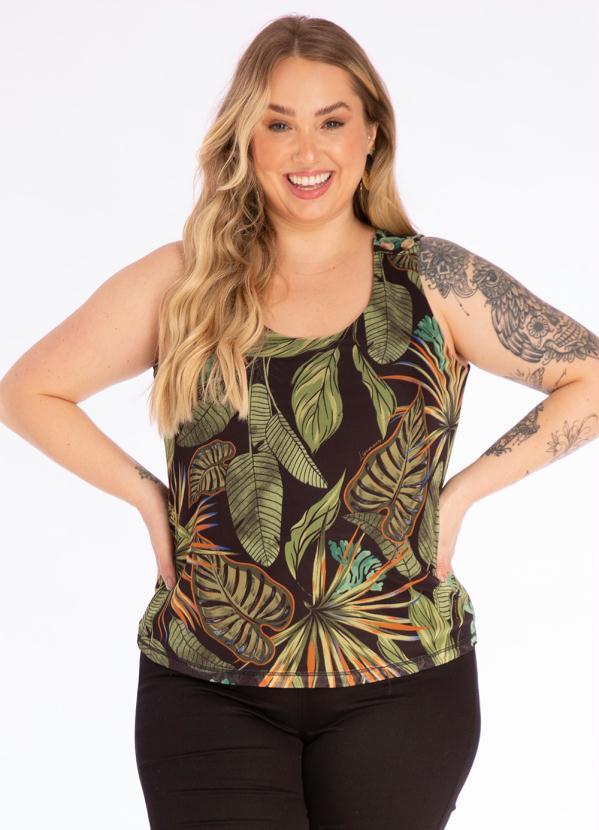 Lisamour - Blusa sem Manga com Tule Estampado Preto 3