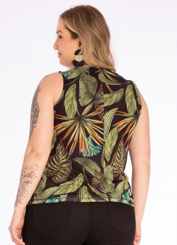 Lisamour - Blusa sem Manga com Tule Estampado Preto 2