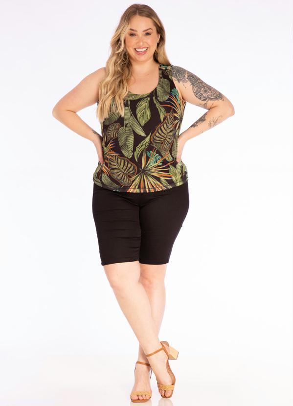 Lisamour - Blusa sem Manga com Tule Estampado Preto 1