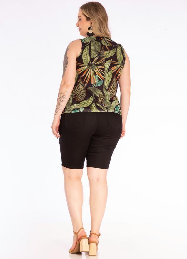 Lisamour - Blusa sem Manga com Tule Estampado Preto 4