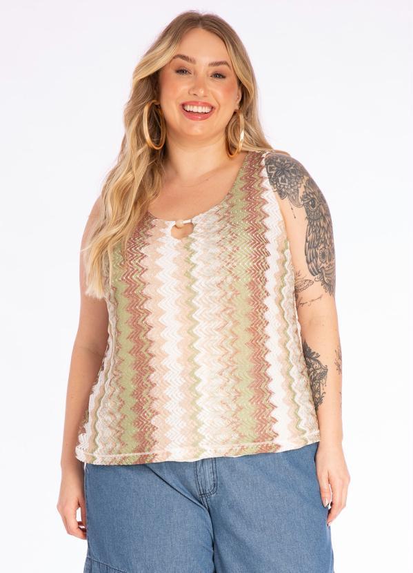 Lisamour - Blusa sem Manga em Renda Zig Zag Verde