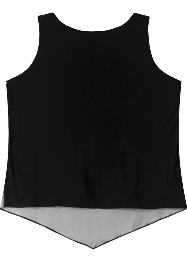 Malwee Plus - Blusa Tropical em Cetim Plus Preto 2