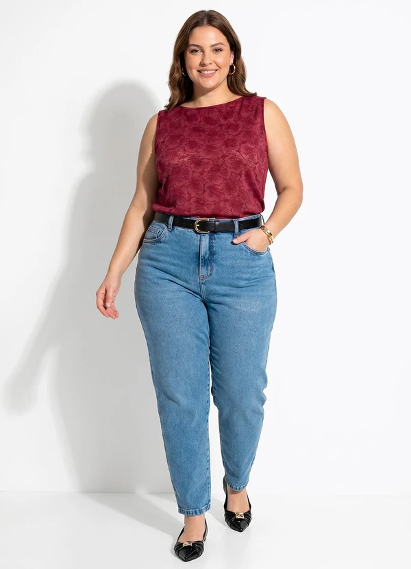 Marguerite - Blusa Bordô em Tule Floral