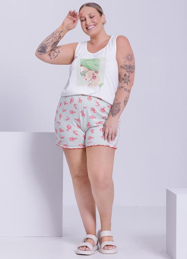 Lunender Mais Mulher - Pijama Plus Size Regata e Shorts Estampado Verde 3