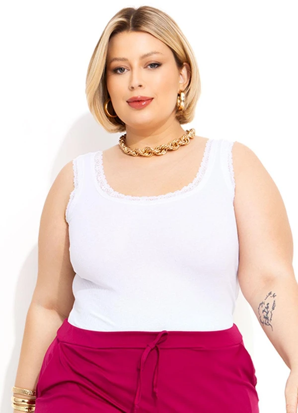 Marguerite Regata Branca Detalhe Renda Plus Size
