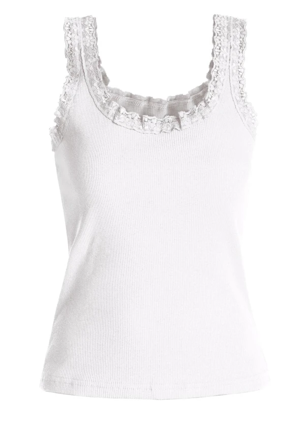 Marguerite - Regata Branca Detalhe Renda Plus Size 4