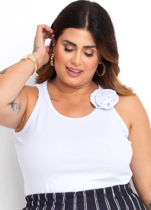 Marguerite - Regata Branca em Canelado com Flor 1