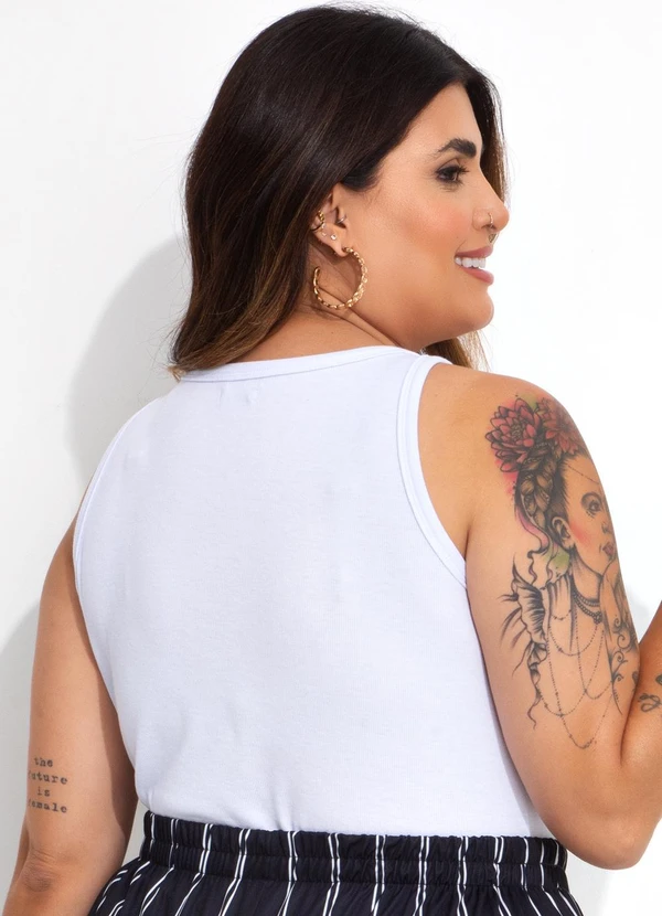 Marguerite - Regata Branca em Canelado com Flor 2