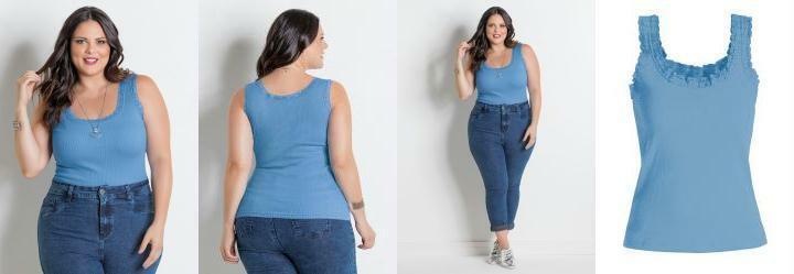 Regata Canelada Azul Plus Size Marguerite