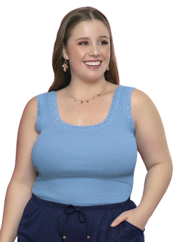 Marguerite - Regata Canelada Azul Plus Size Marguerite