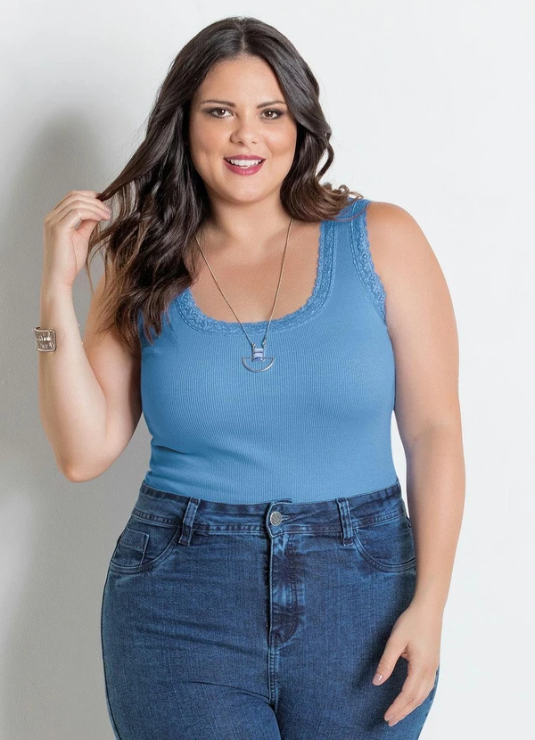 Marguerite - Regata Canelada Azul Plus Size Marguerite 5