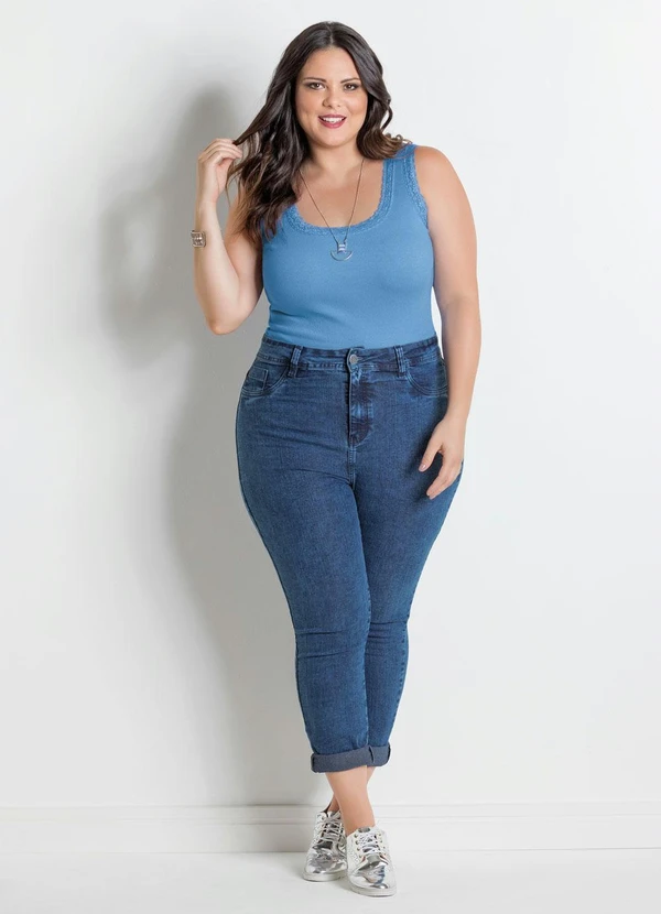 Marguerite - Regata Canelada Azul Plus Size Marguerite 7
