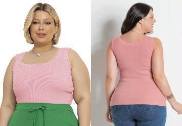 Regata Canelada Ros� Plus Size Marguerite