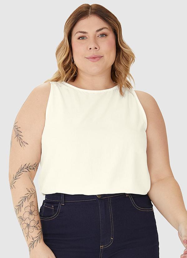 Malwee - Regata Cropped Plus Size em Viscose Off White 4