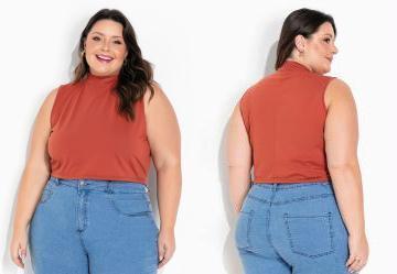 Regata Cropped Terracota com Gola Alta Plus Size