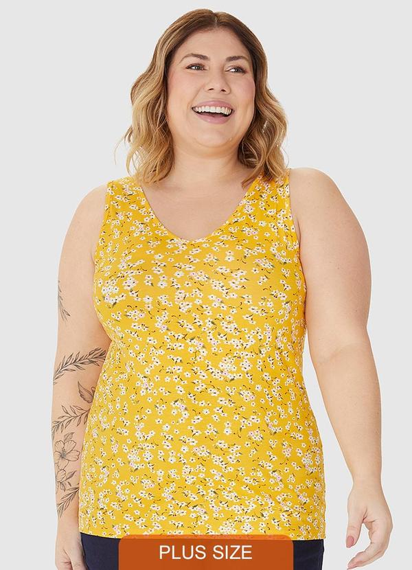 Malwee - Regata Decote V Alça Larga em Viscose Amarelo