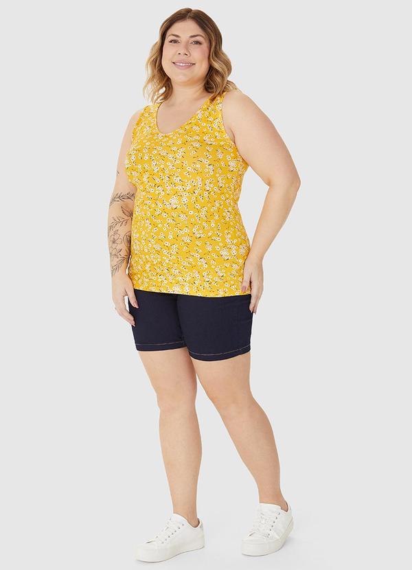 Malwee - Regata Decote V Alça Larga em Viscose Amarelo 2