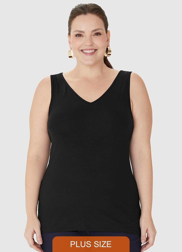 Malwee - Regata Decote V Alça Larga em Viscose Preto