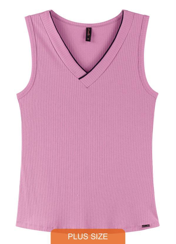 Maelle - Regata Decote V Detalhe Contraste Rosa