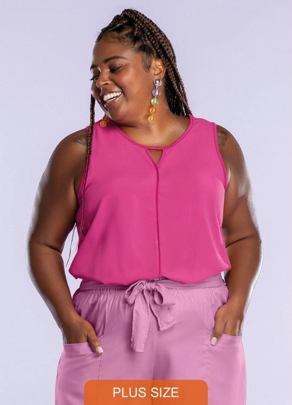 Maelle - Regata Detalhe Decote Vazado Rosa