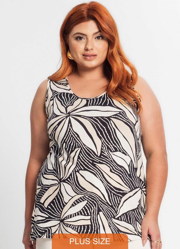 Secret Glam - Regata Estampada Feminina Plus Size Bege