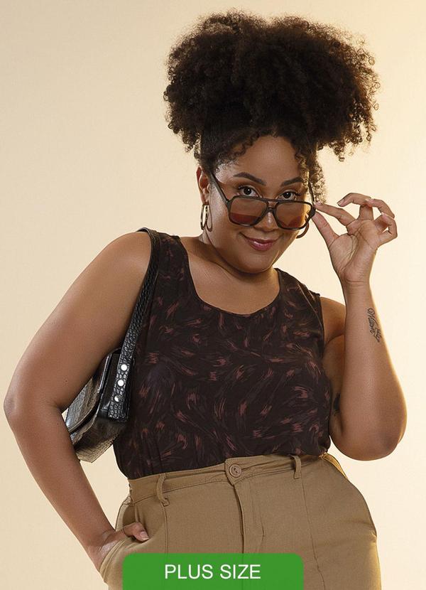Habana - Regata Feminina Adulto Plus Size Estampada Preto