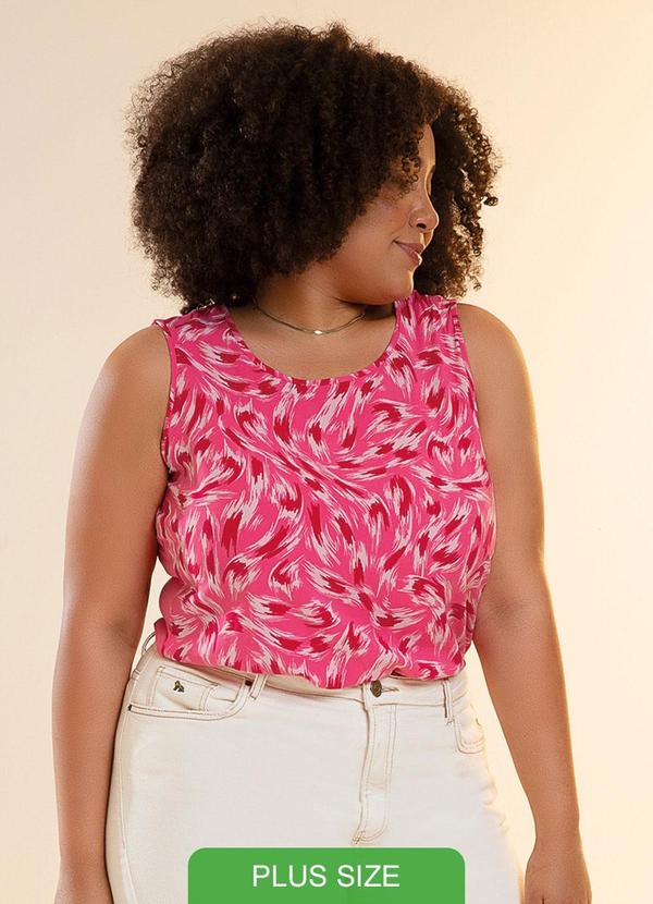 Habana - Regata Feminina Adulto Plus Size Estampada Rosa