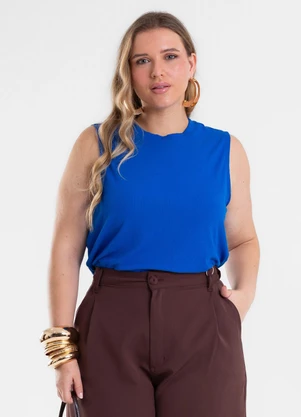 Secret Glam - Regata Feminina Canelada Plus Size Azul - SECRET GLAM