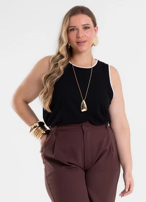Secret Glam - Regata Feminina com Retilinea Preto - SECRET GLAM