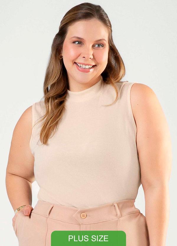 Cativa - Regata Feminina Plus em Canelado Bege