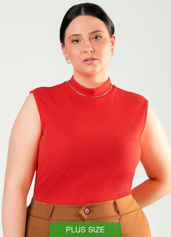 Cativa - Regata Feminina Plus em Canelado Vermelho