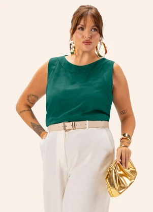 Secret Glam - Regata Feminina Plus em Viscose Jacquard Verde - SECRET GLAM