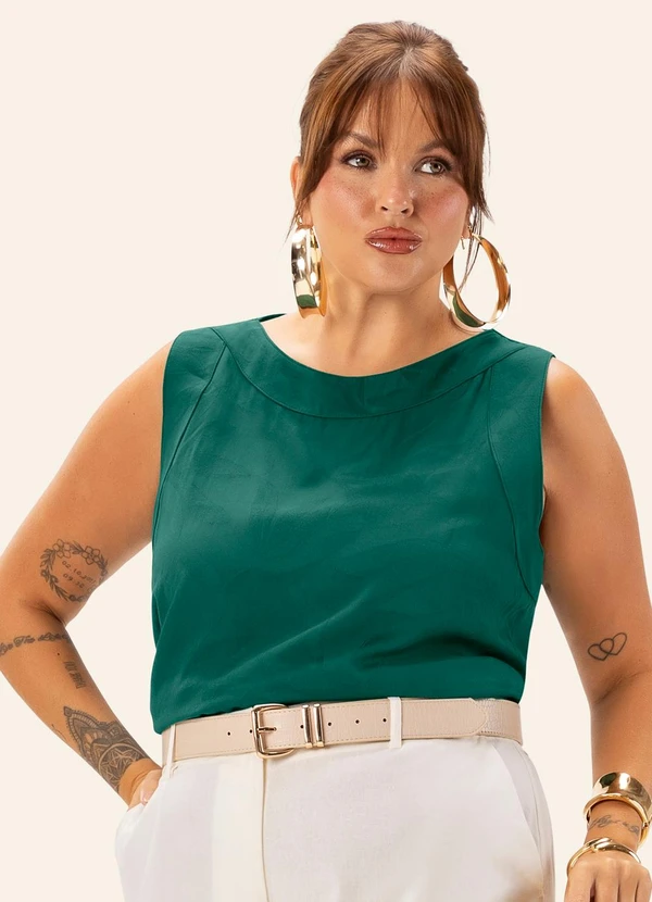 Secret Glam - Regata Feminina Plus em Viscose Jacquard Verde
